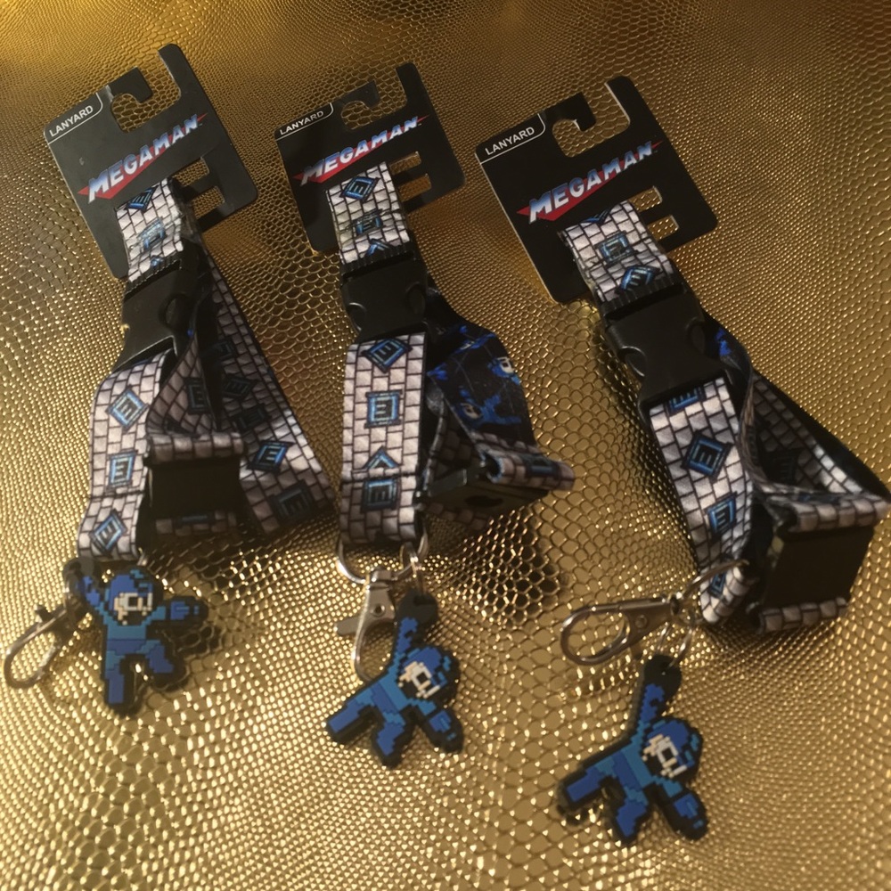 Megaman Minecraft bricks blue nylon lanyard  - NWT